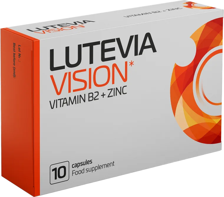 Caja de Lutevia Vision con vitamina B2 y zinc, complemento alimenticio de 10 cápsulas
